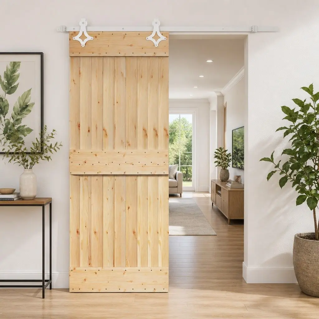 Sliding Door Solid Pine Wood Natural White 85 x 210 cm Space-Saving Interior