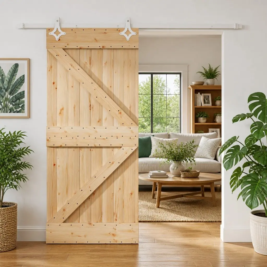 Sliding Door Solid Pine Wood Natural 90 x 210 cm Modern Space-Saving