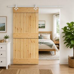 Sliding Door 90x210cm Natural White Solid Pine Wood Modern Room Divider