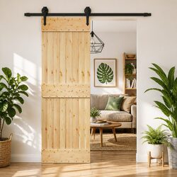 Practical Sliding Door in Natural Brown with Pine Frame
