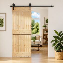 Reliable and Stylish Natural Pine Wood Sliding Door