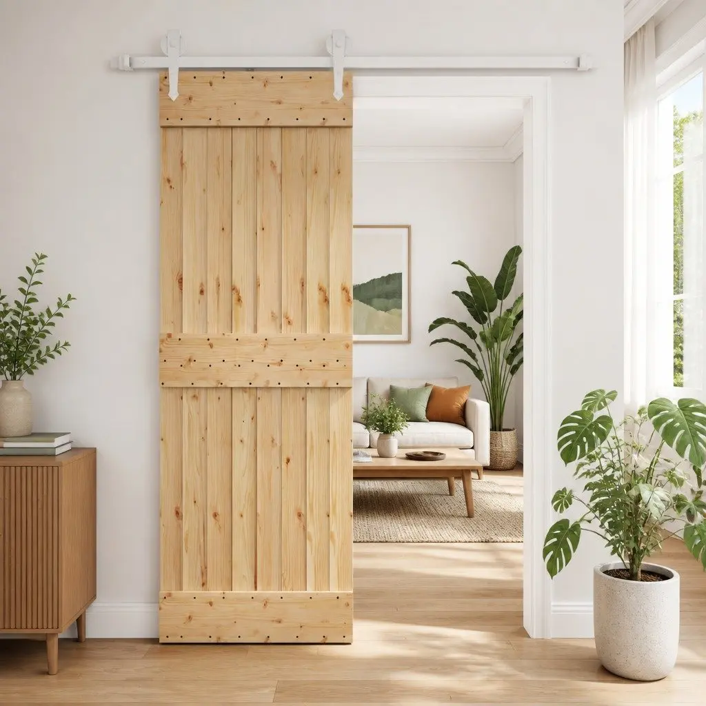 Sliding Door Space-Saving 70 x 210 cm Natural White Pine Wood Interior