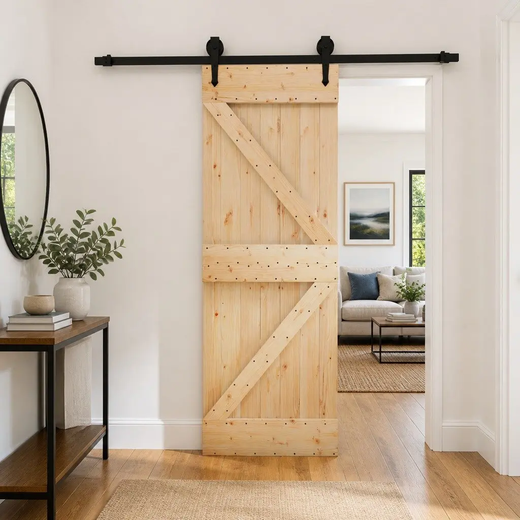 Sliding Door Space-Saving 70 x 210 cm Solid Pine Wood Brown