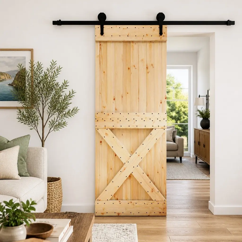 Sliding Door Natural Black 80x210cm Solid Pine Wood Modern Room Divider
