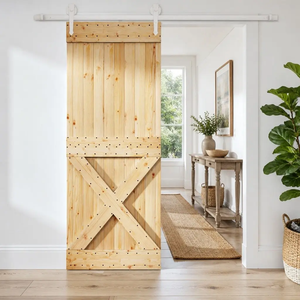 Sliding Door Natural White Solid Pine Wood 90 x 210 cm Space-Saving Room Divider