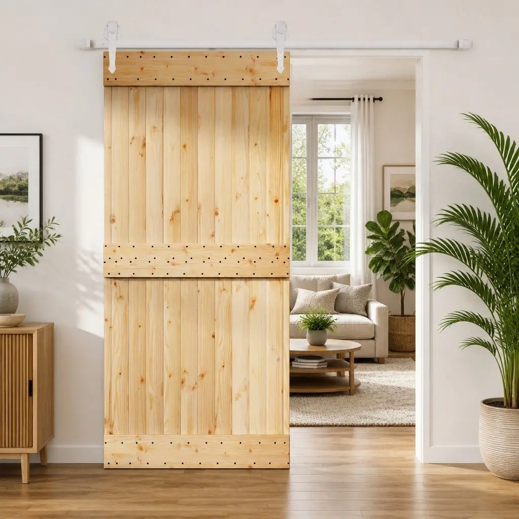 Sliding Door Room Divider Solid Pine Wood 95x210cm Brown White