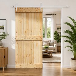 Solid Pine Wood Sliding Door Modern Interior Room Divider 95x210cm Brown White