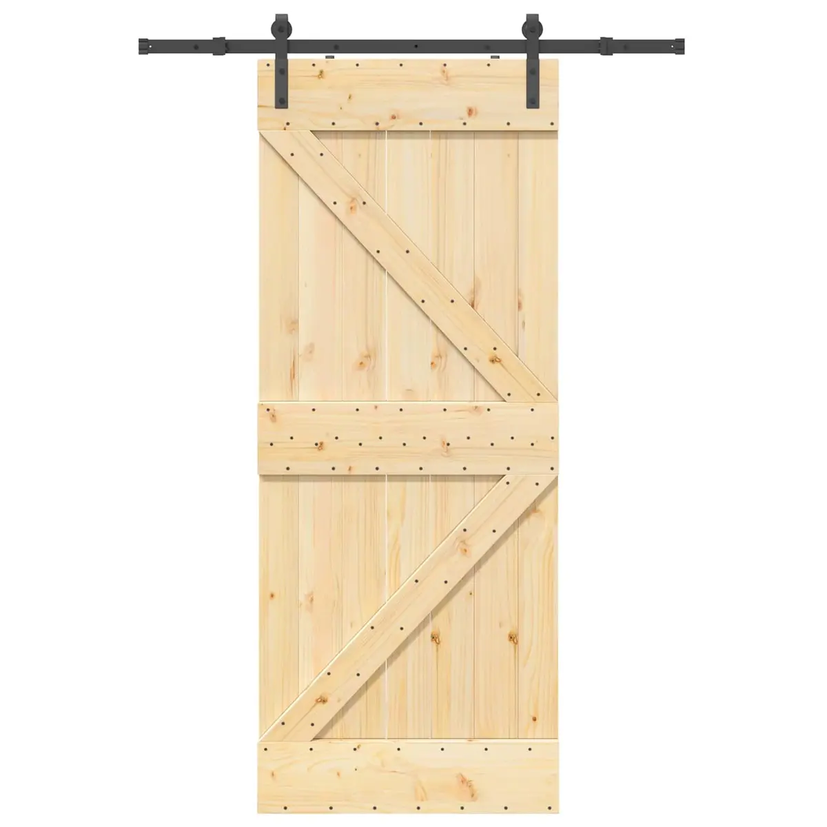 Sliding Door Natural Pine Wood Space Saving 85 cm Brown Black Steel Track