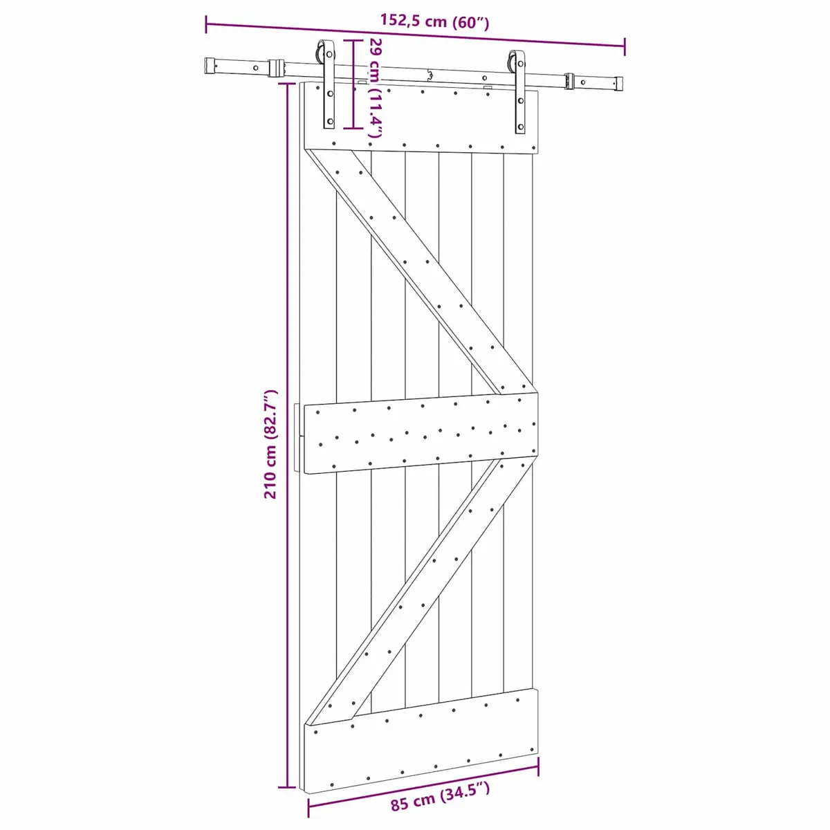 Sliding Door Natural Pine Wood Space Saving 85 cm Brown Black Steel Track