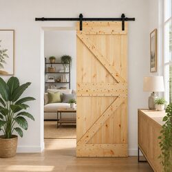 Sliding Door NARVIK Natural Brown Black 80x210cm Modern Space-Saving Room