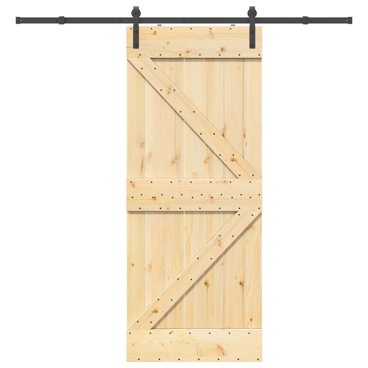 Sliding Door Natural Pine Wood Black Frame 85 x 210 cm