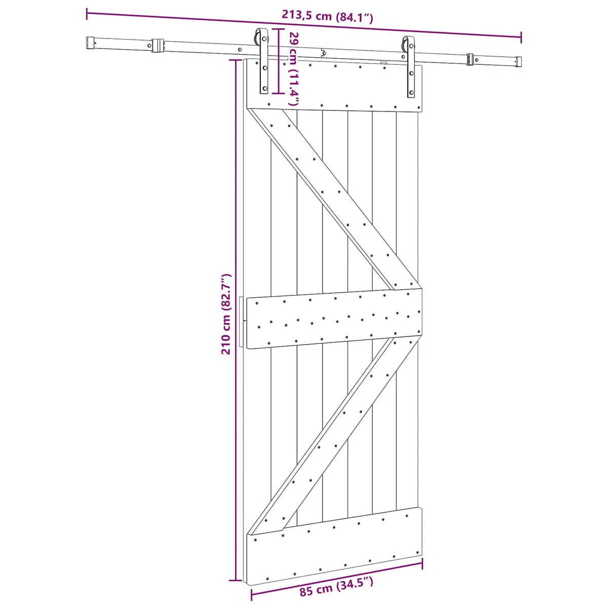 Sliding Door Natural Pine Wood Black Frame 85 x 210 cm