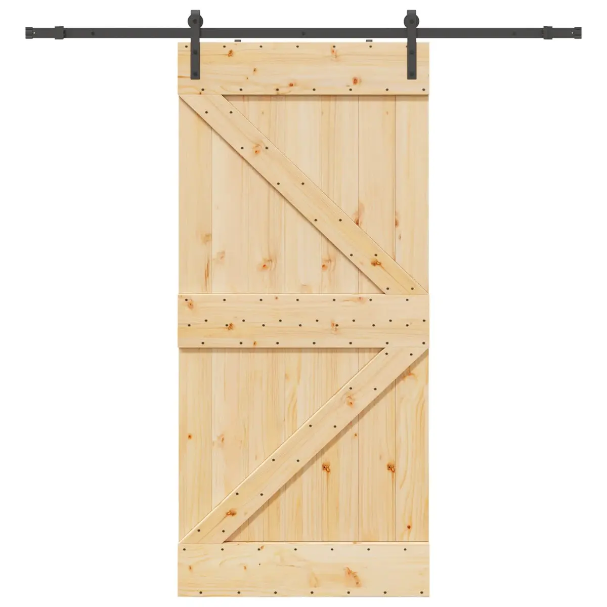Sliding Door 80 x 210 cm Modern Room Divider Pine Wood Black Track Space-Saving