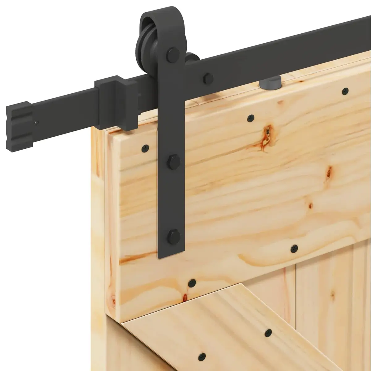 Sliding Door 80 x 210 cm Modern Room Divider Pine Wood Black Track Space-Saving