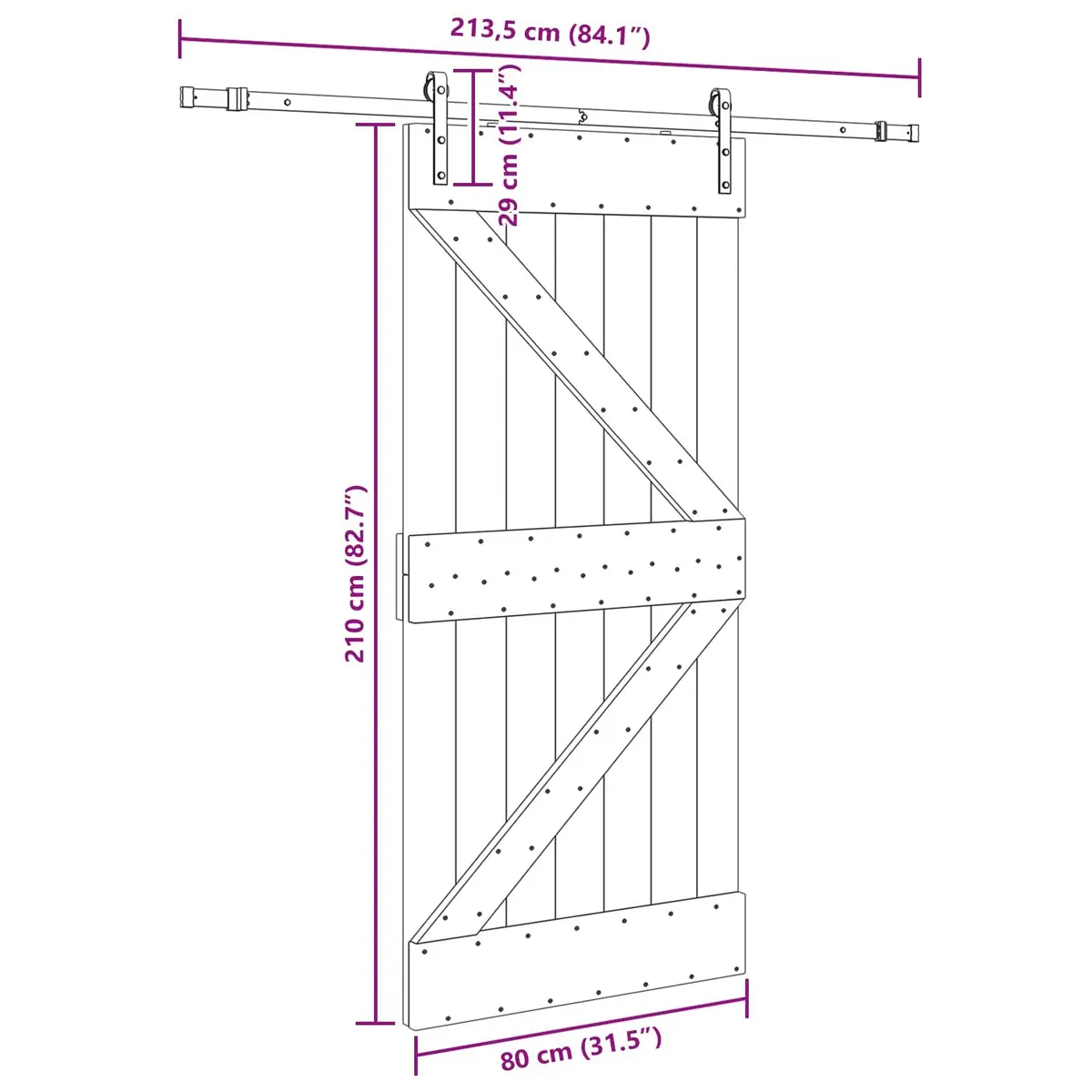 Sliding Door 80 x 210 cm Modern Room Divider Pine Wood Black Track Space-Saving