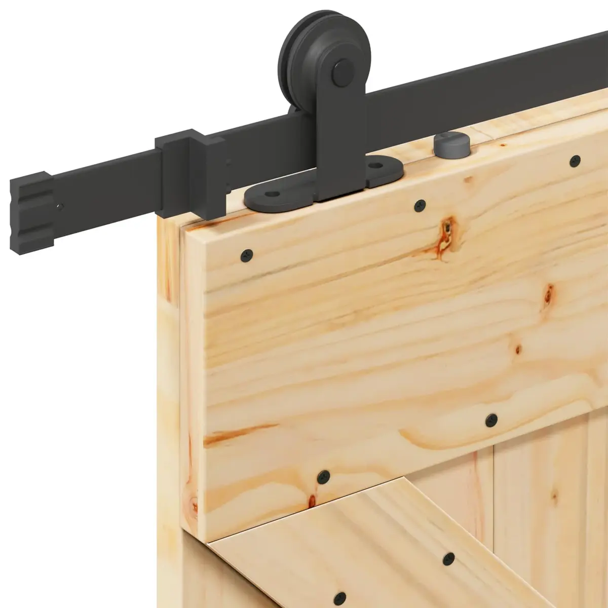Sliding Door Room Divider Space Saving 90 x 210 cm Natural Wood Black Steel Track