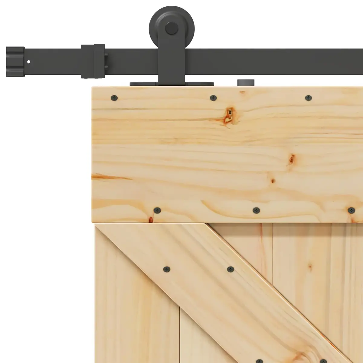 Sliding Door Pine Wood Frame Top Sliding Mechanism 100 cm Brown with Black Steel Track