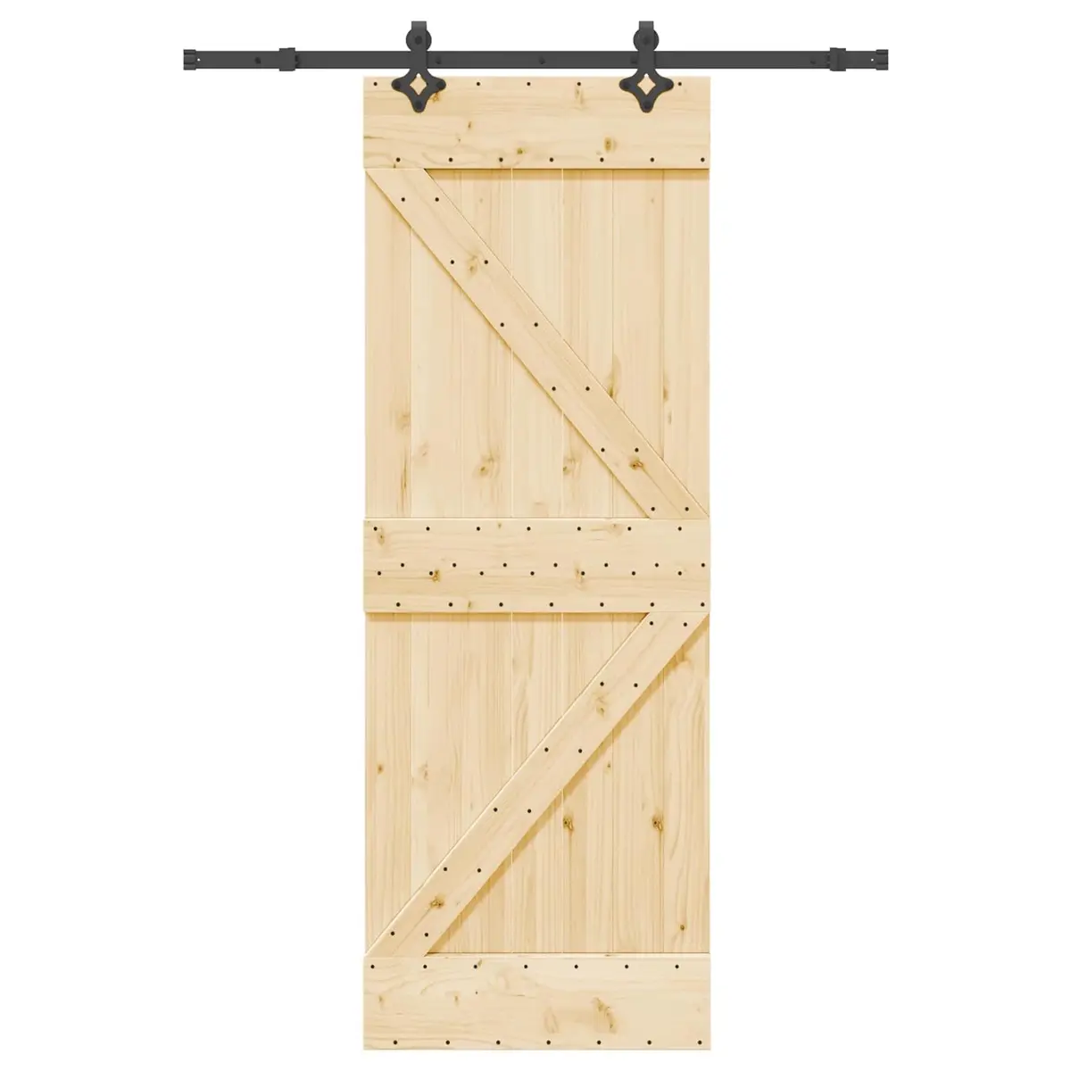 Sliding Door Room Divider 70x210cm Natural Pine Wood Black Steel Track