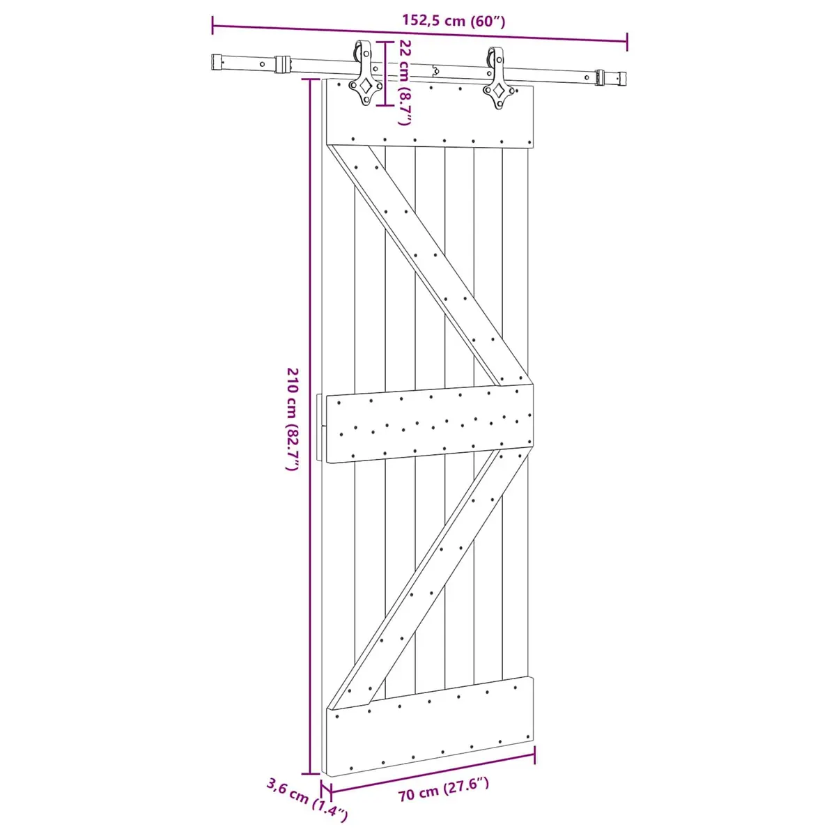 Sliding Door Room Divider 70x210cm Natural Pine Wood Black Steel Track