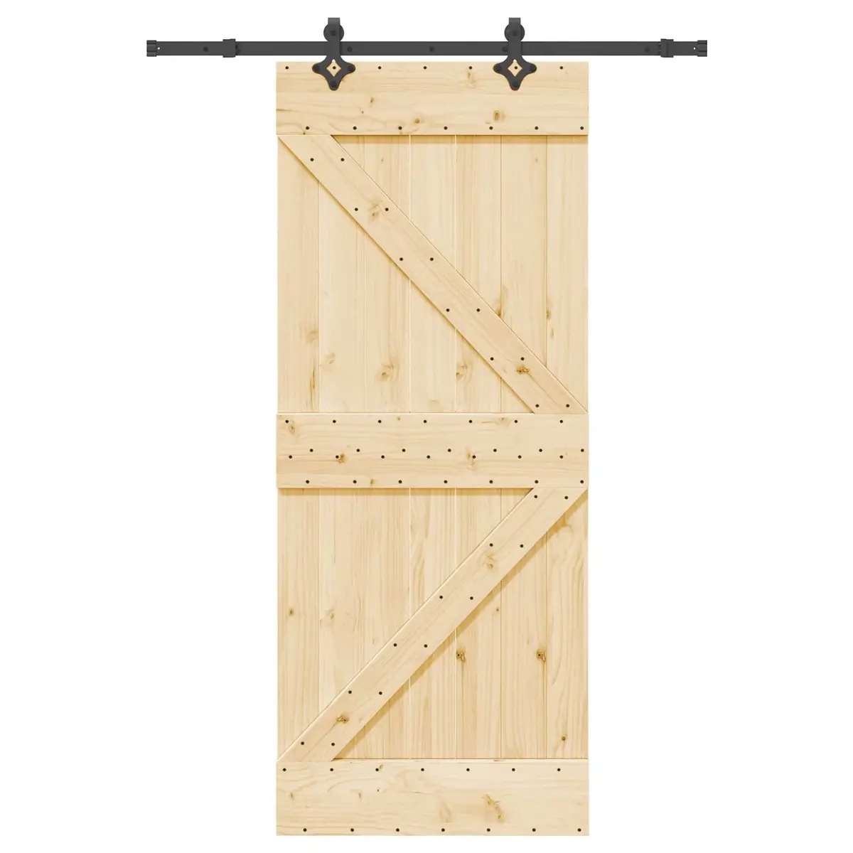 Sliding Door Natural Wood Pine Frame Steel Track Room Divider 85x210cm