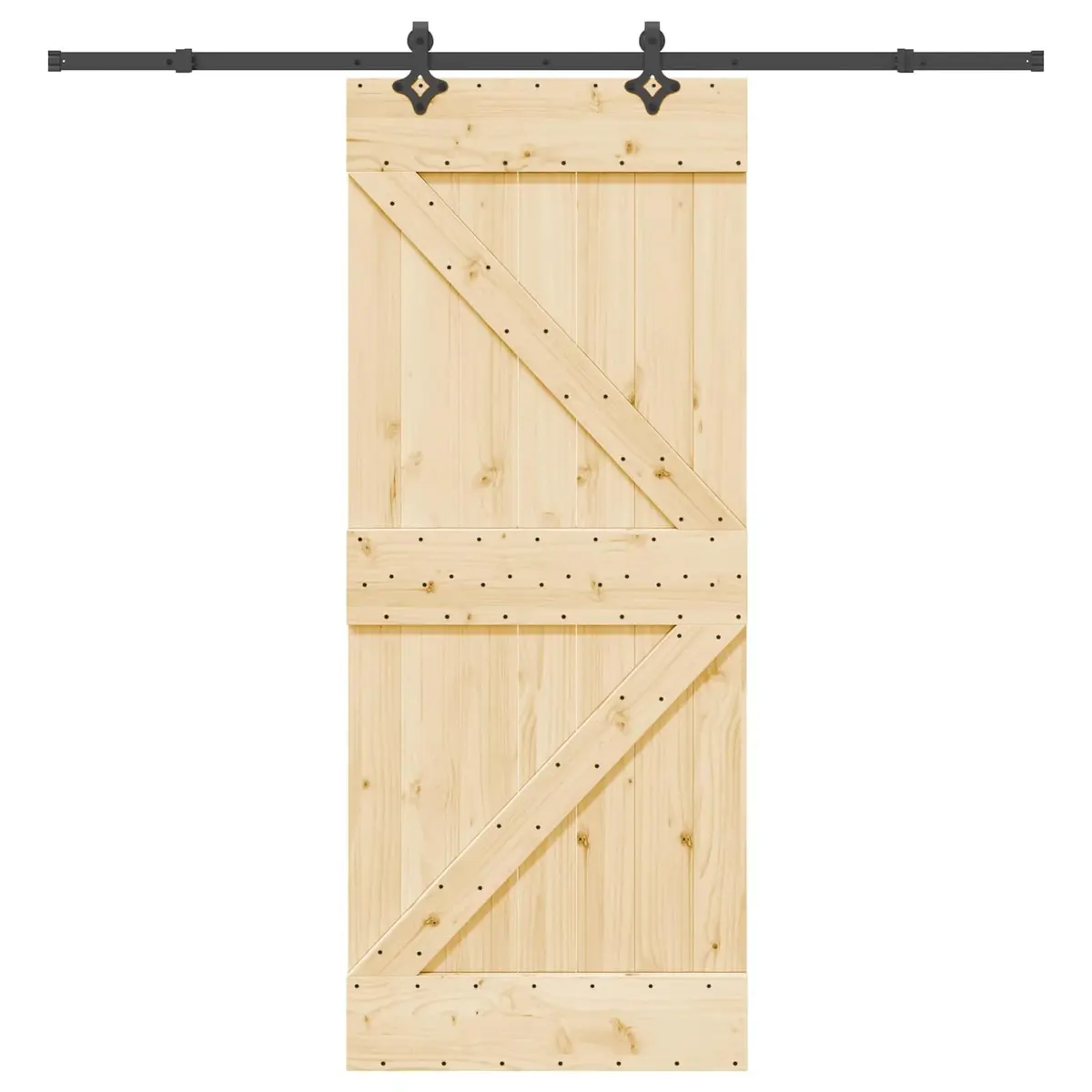 Sliding Door Modern Design Natural Pine Wood Black Track 85 x 210 cm Room