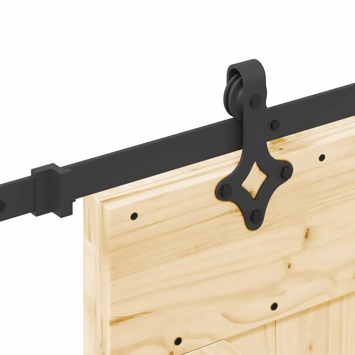 Sliding Door Modern Design Natural Pine Wood Black Track 85 x 210 cm Room