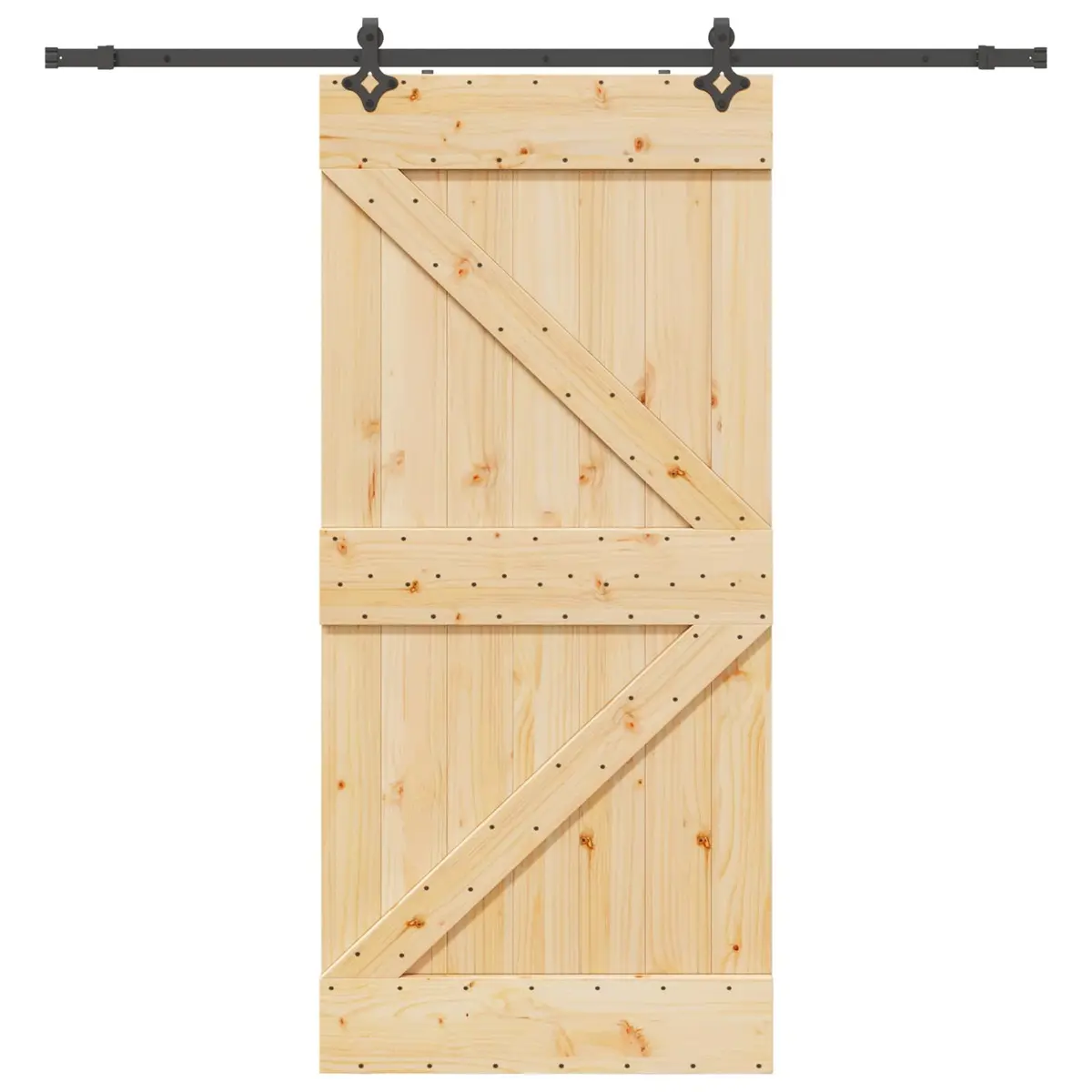 Sliding Door Modern Room Divider 90x210cm Solid Pine Wood Black Track