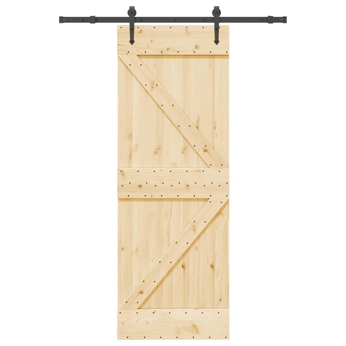 Sliding Door Natural Pine Wood Black Track 70x210cm Modern Room Divider