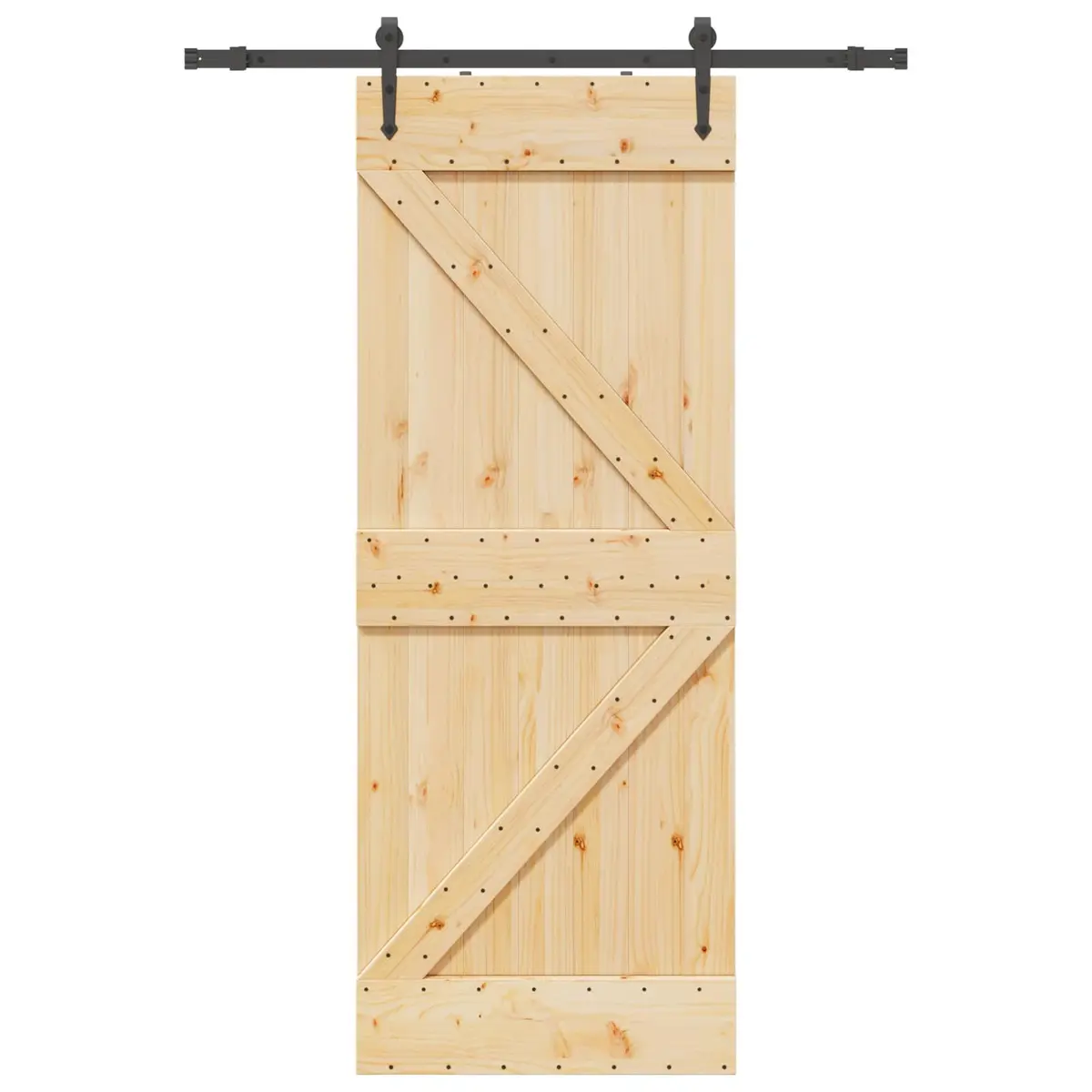 Sliding Door Space Saving Room Divider 80 cm x 210 cm Brown Pine Wood Frame Black Track