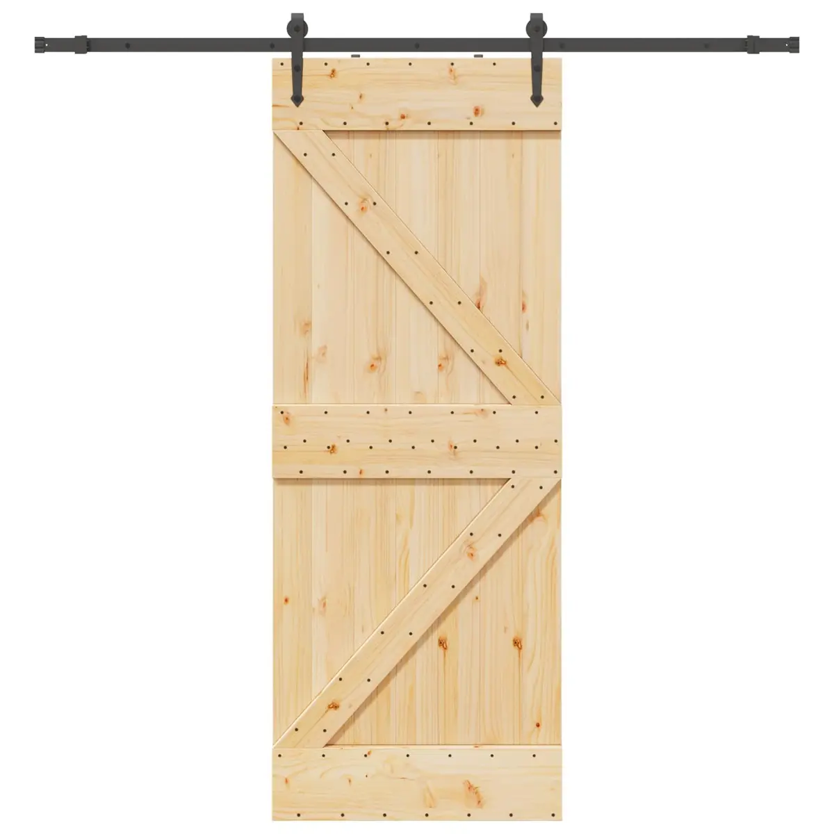 Sliding Door Natural Pine Wood Modern Room Divider 80x210cm Black Track