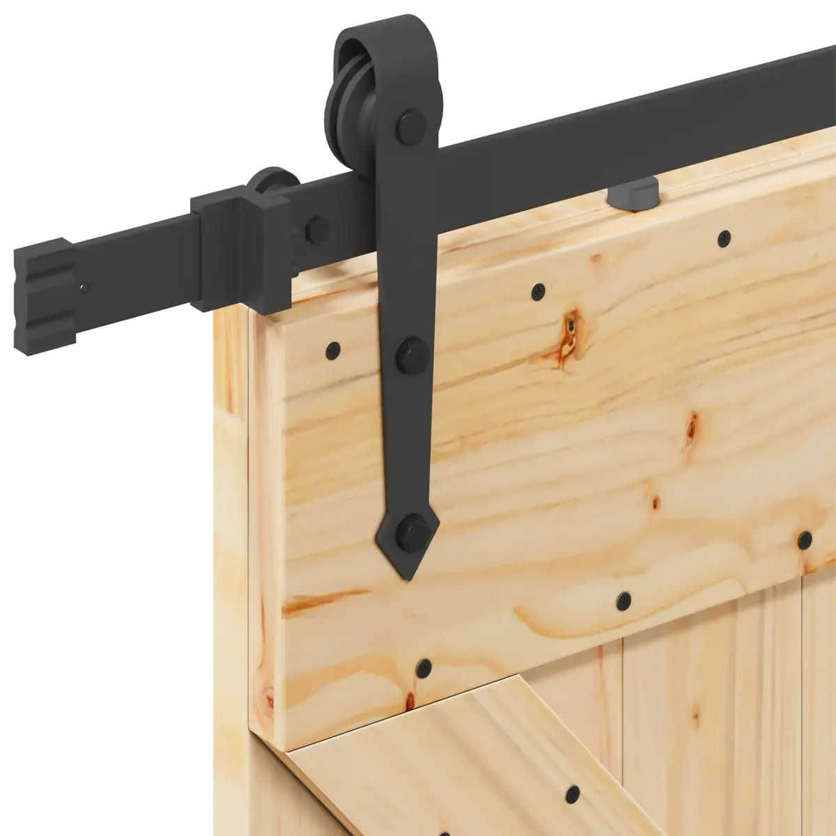 Sliding Door Natural Pine Wood Modern Room Divider 80x210cm Black Track