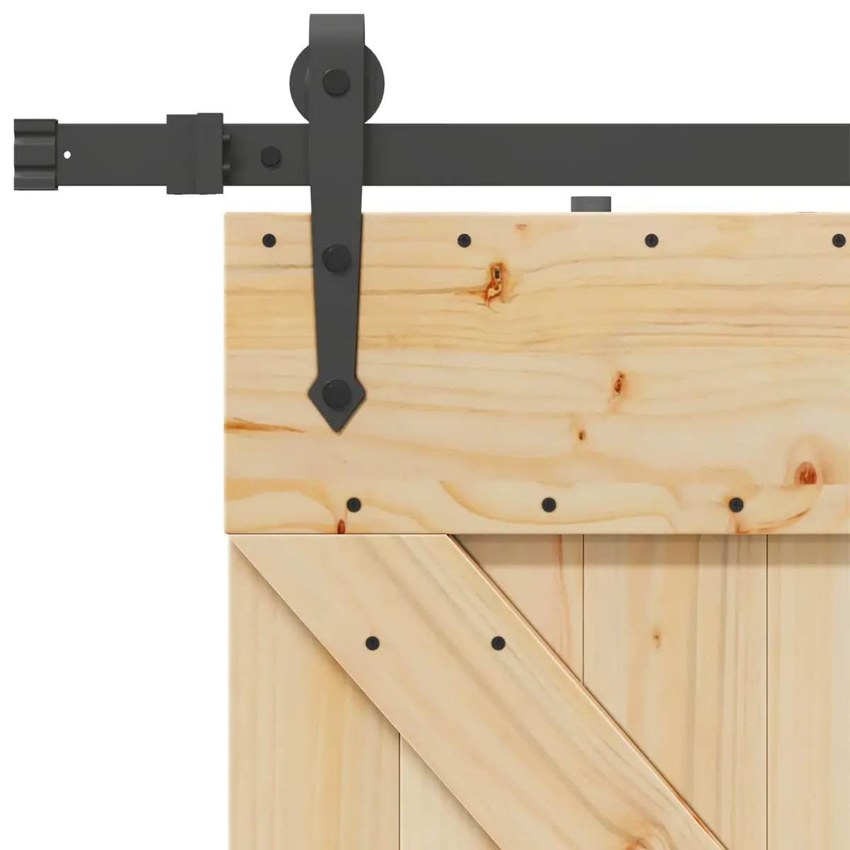 Sliding Door Natural Pine Wood Modern Room Divider 80x210cm Black Track