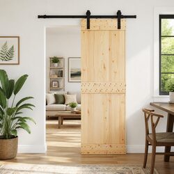Practical Sliding Door Natural Pine with Steel Track 70x210cm