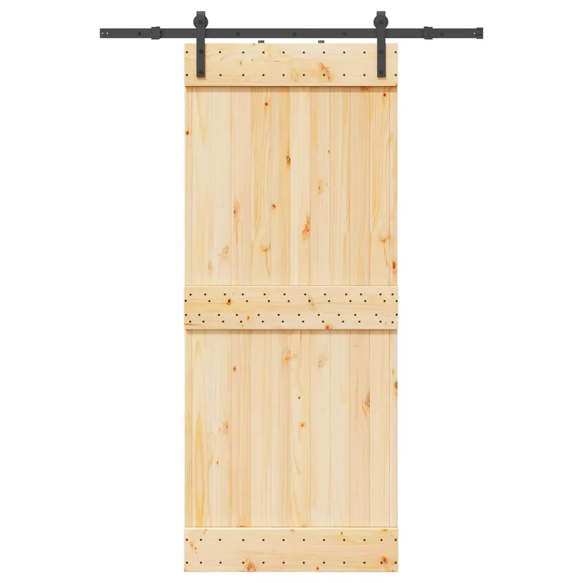Sliding Door Natural Pine Wood Room Separation 85 cm Brown Black Frame