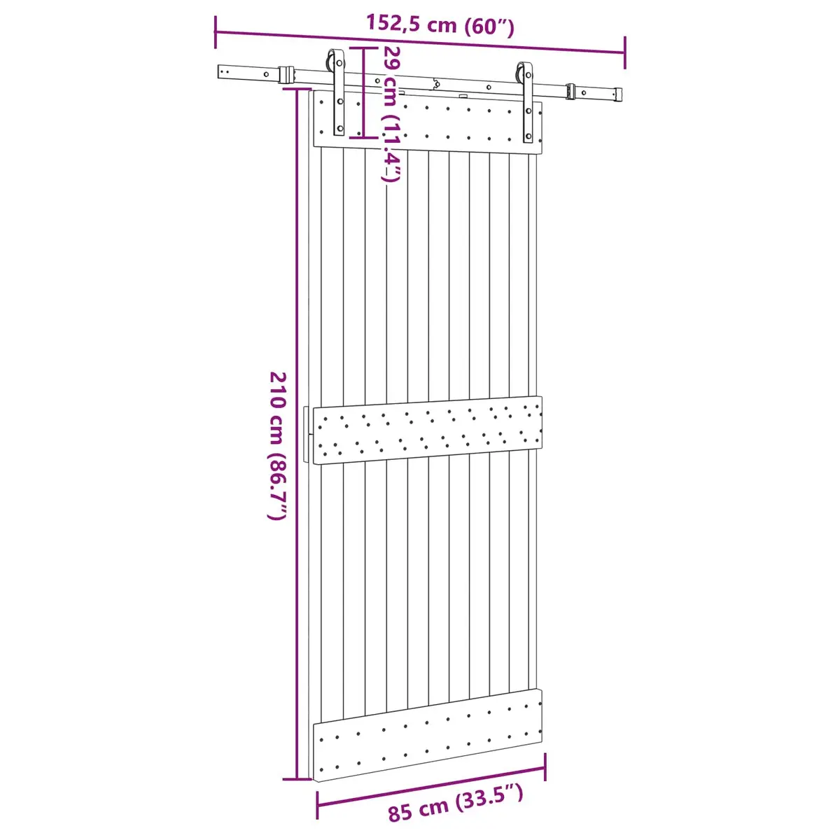 Sliding Door Natural Pine Wood Room Separation 85 cm Brown Black Frame
