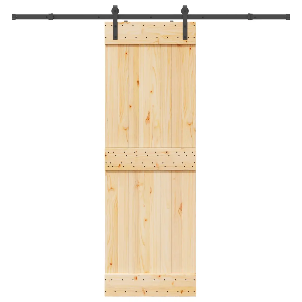 Sliding Door Pine Wood Frame Steel Track Interior 70x210cm Brown Black