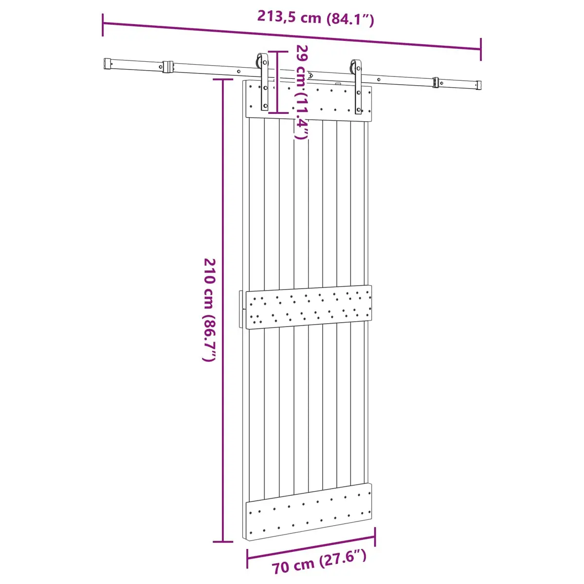Sliding Door Pine Wood Frame Steel Track Interior 70x210cm Brown Black
