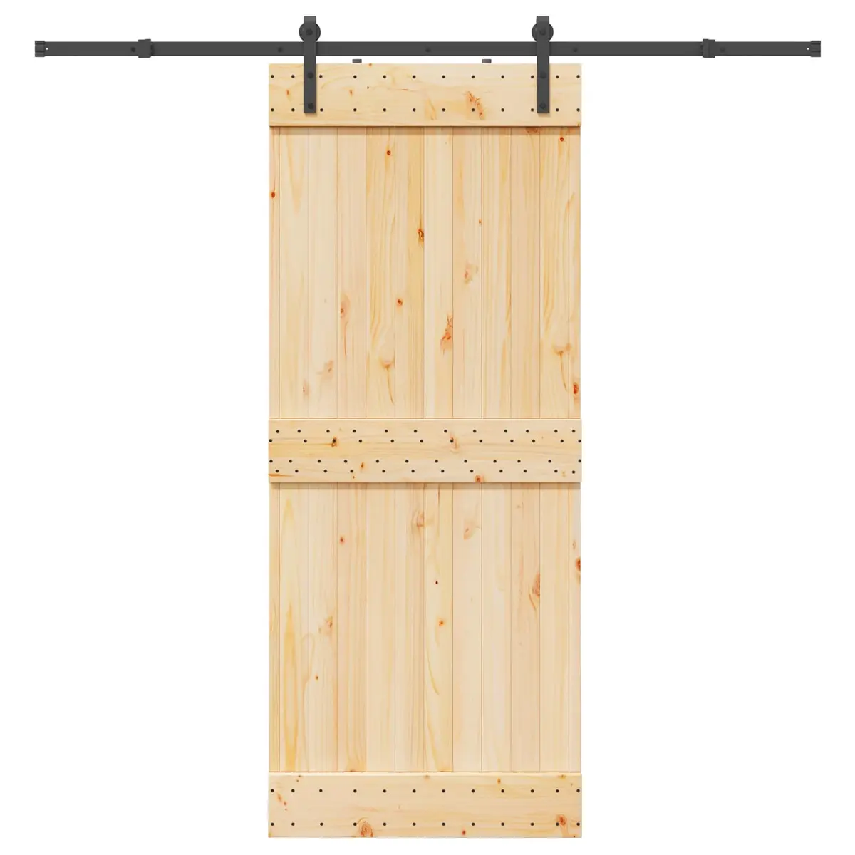 Sliding Door Natural Pine Wood Space-Saving 85x210cm Black Frame