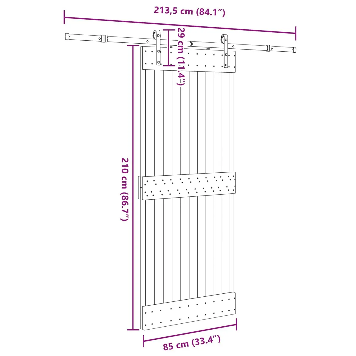 Sliding Door Natural Pine Wood Space-Saving 85x210cm Black Frame