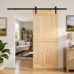 Practical Sliding Door Made of Pine Wood and Steel