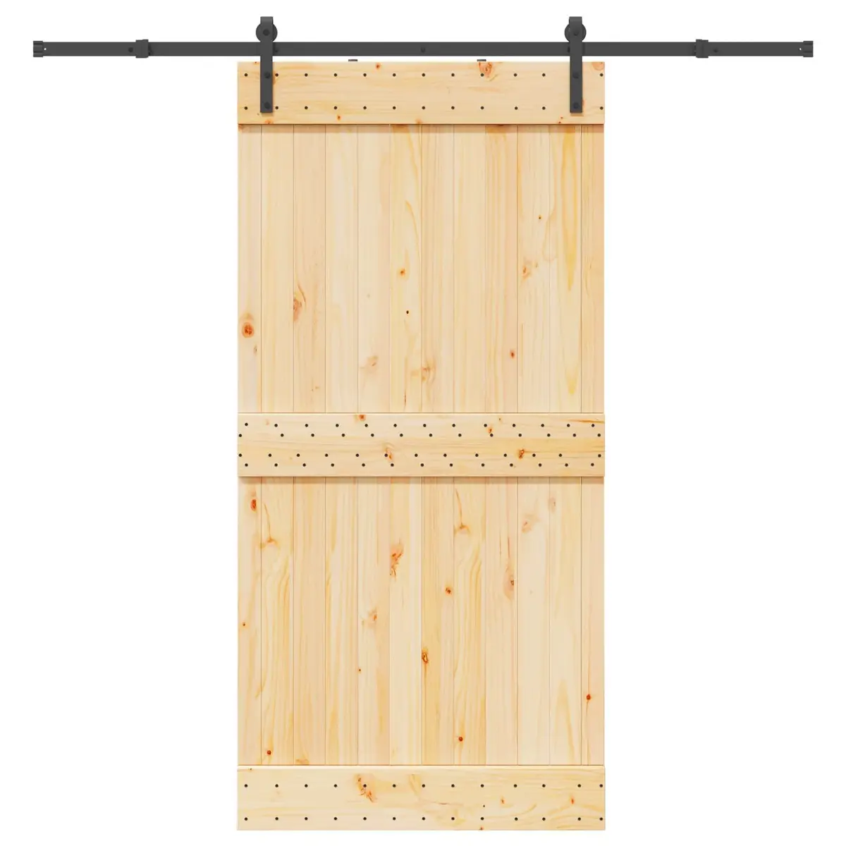 Sliding Door Natural Pine Wood Black Frame Modern Interior Space-Saving