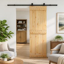 Warm and Functional Pine Wood Sliding Door for Your Home
