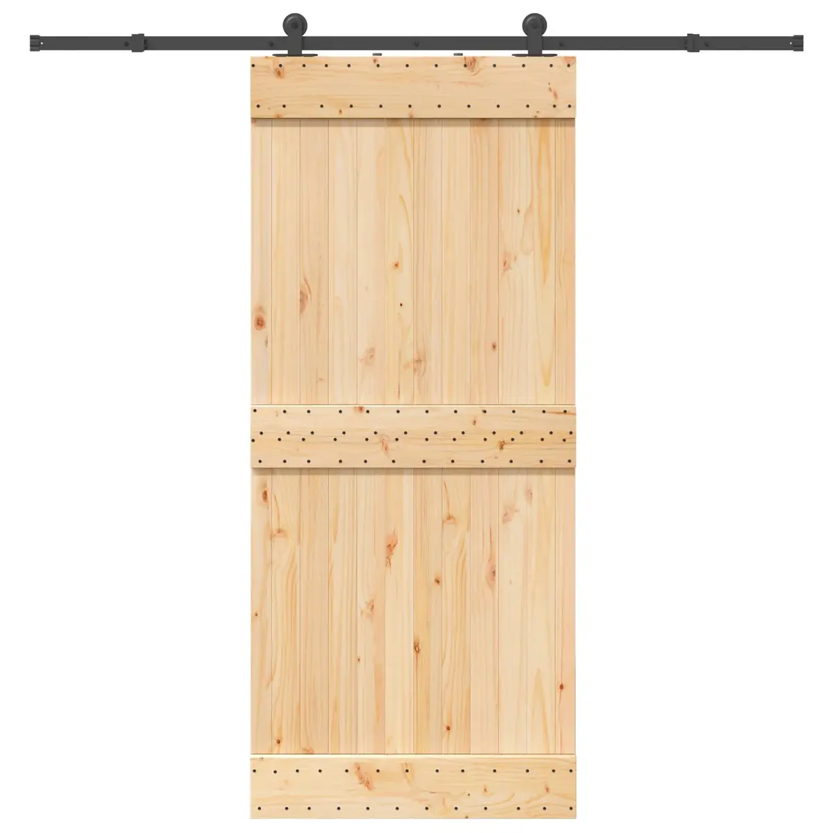 Sliding Door Room Divider 90x210cm Natural Wood Black Steel Track