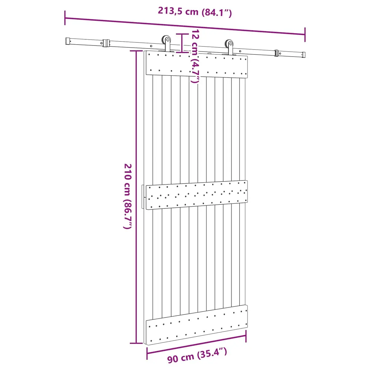 Sliding Door Room Divider 90x210cm Natural Wood Black Steel Track