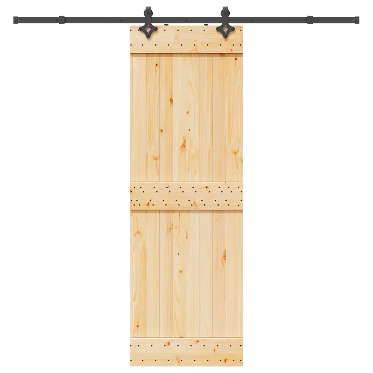 Sliding Door Room Divider 70x210cm Natural Pine Wood Black Steel Track