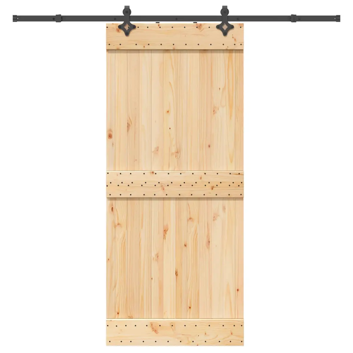 Sliding Door Room Divider 90 x 210 cm Natural Pine Wood Brown Steel Track