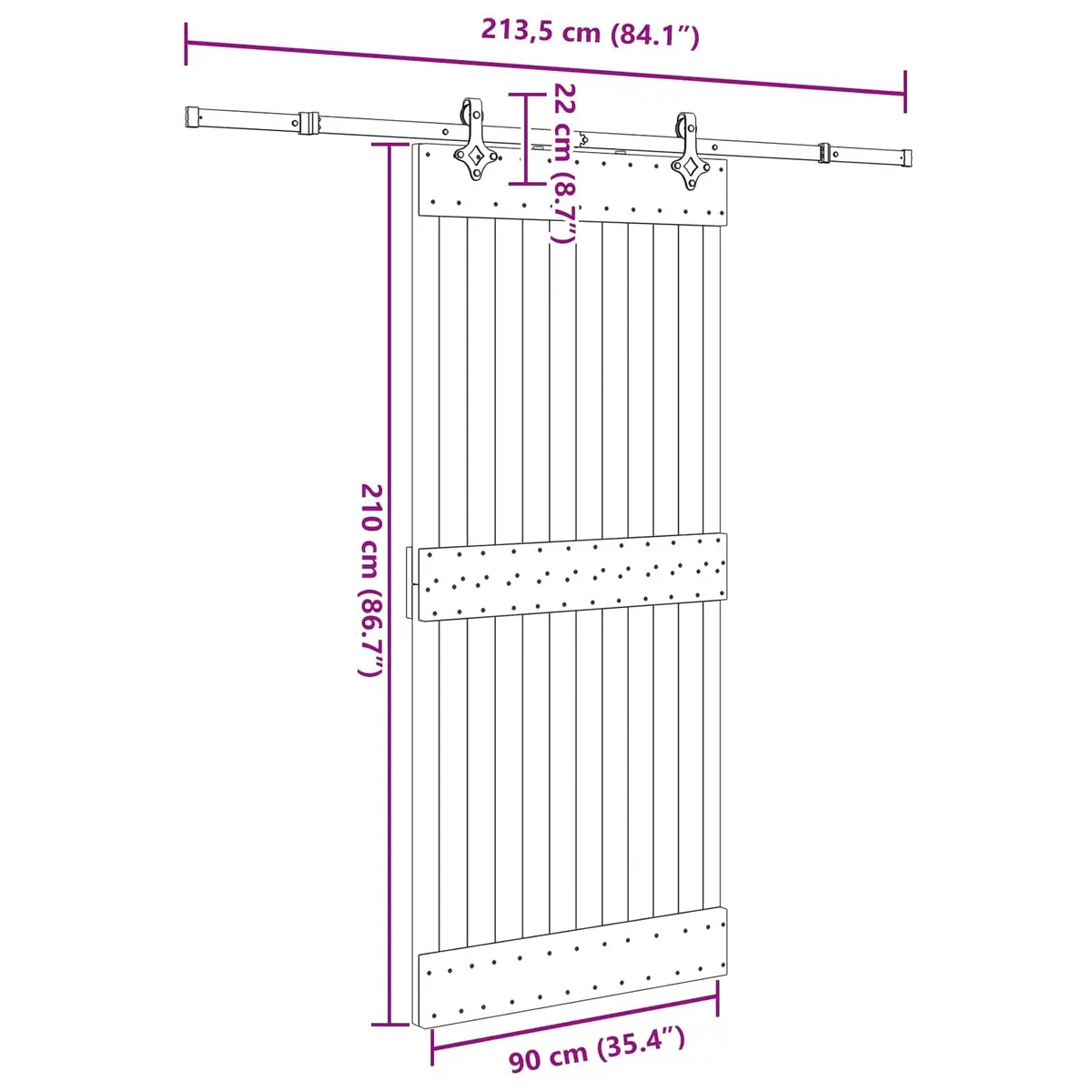 Sliding Door Room Divider 90 x 210 cm Natural Pine Wood Brown Steel Track