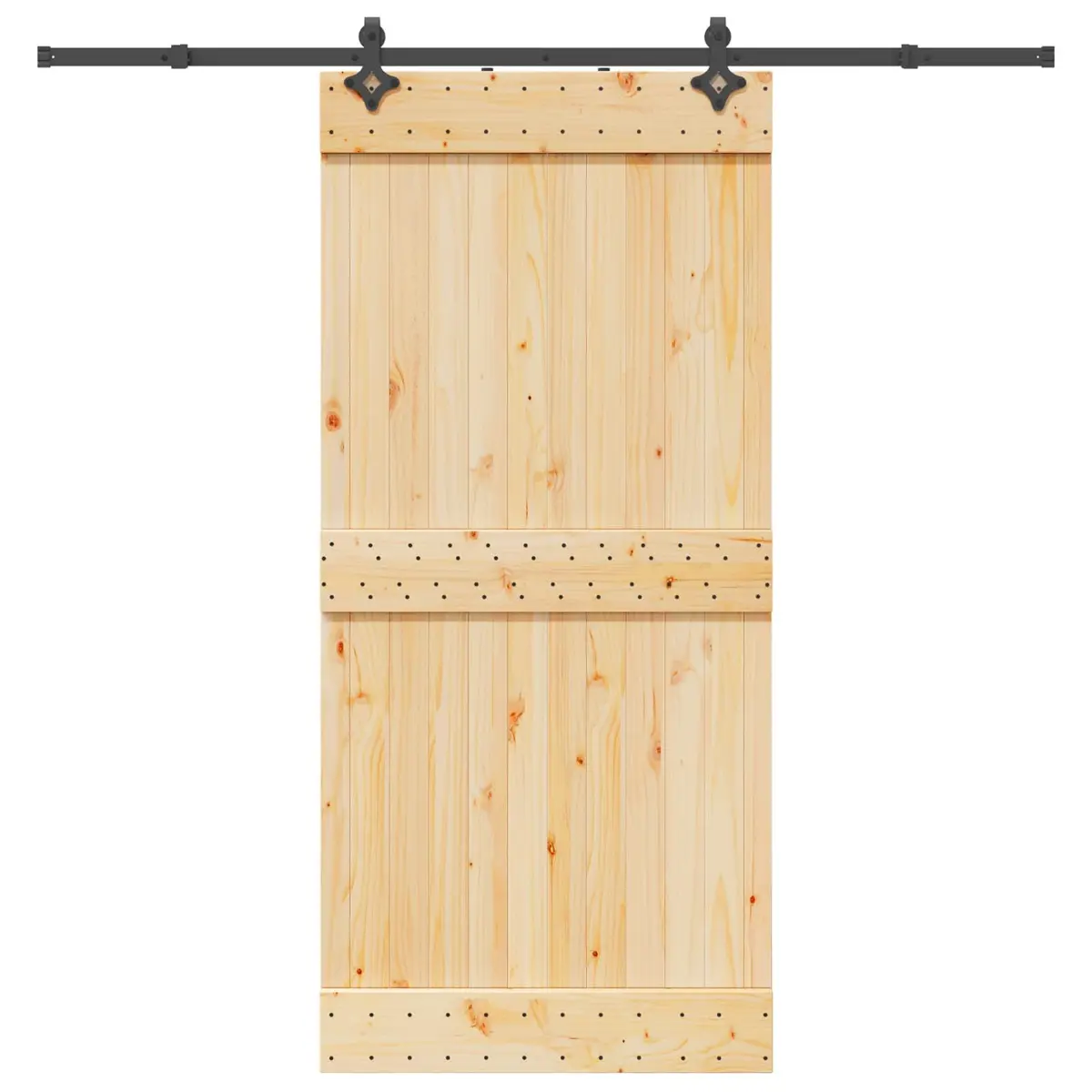 Sliding Door Modern Design Natural Pine Wood Black Track 95 x 210 cm Interior
