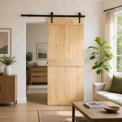 Warm and Functional Pine Wood Sliding Door