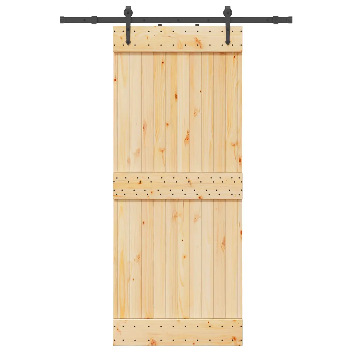Sliding Door Natural Pine Wood Modern Room Divider 85 x 210 cm Brown with Black Track